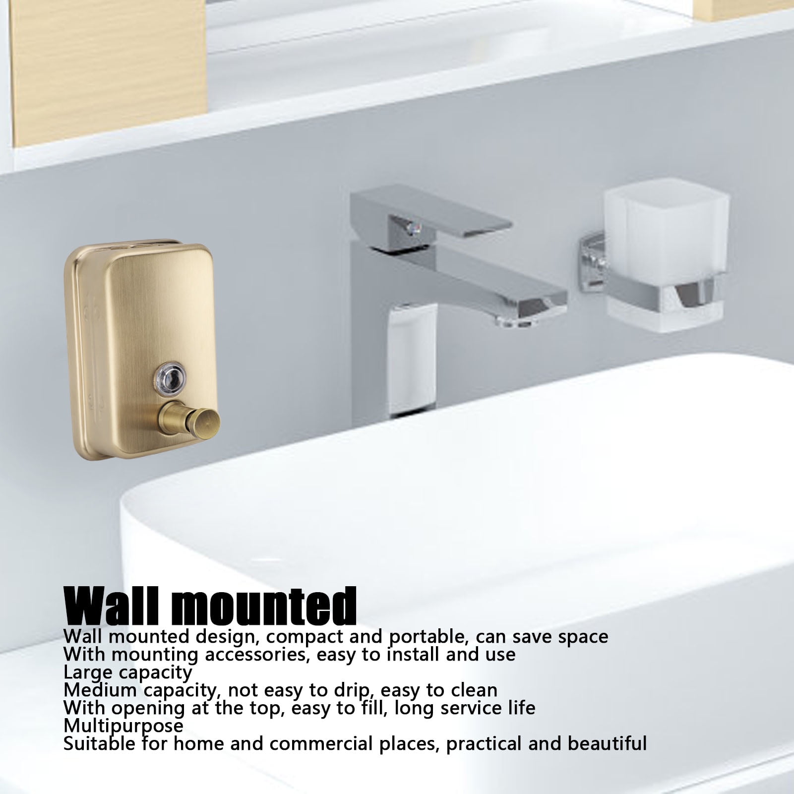 NFTIGB Wall Mount Commercial Soap Dispenser Large Capacity Leakproof Manual Stainless Steel Soap Dispenser for Hotel Bathroom 500ml / 16.9 fl oz