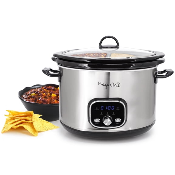 MegaChef Interchangeable 6 Quart & Split 2.5 Quart Slow Cooker & Warmer