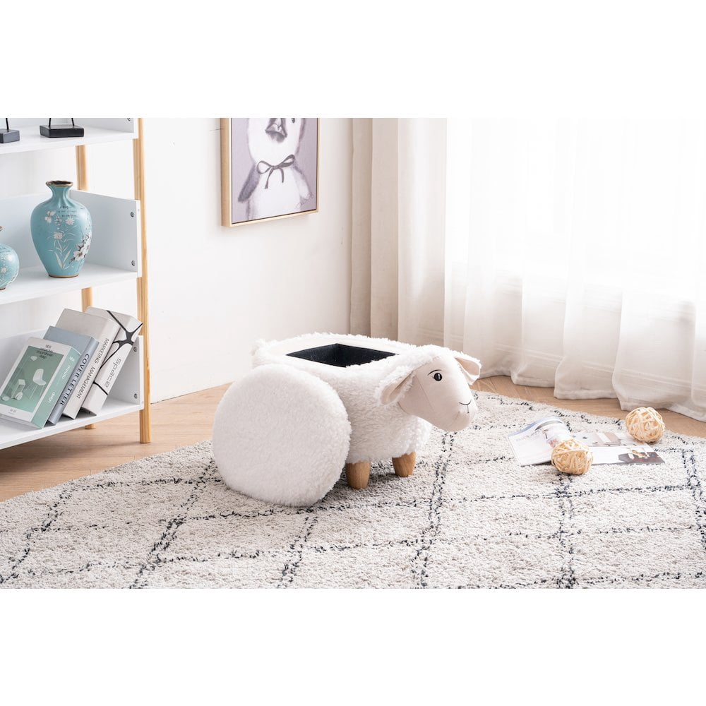 Home 2 Office Shiloh The Sheep Fabric Storage Ottoman/Stool in White/Natural