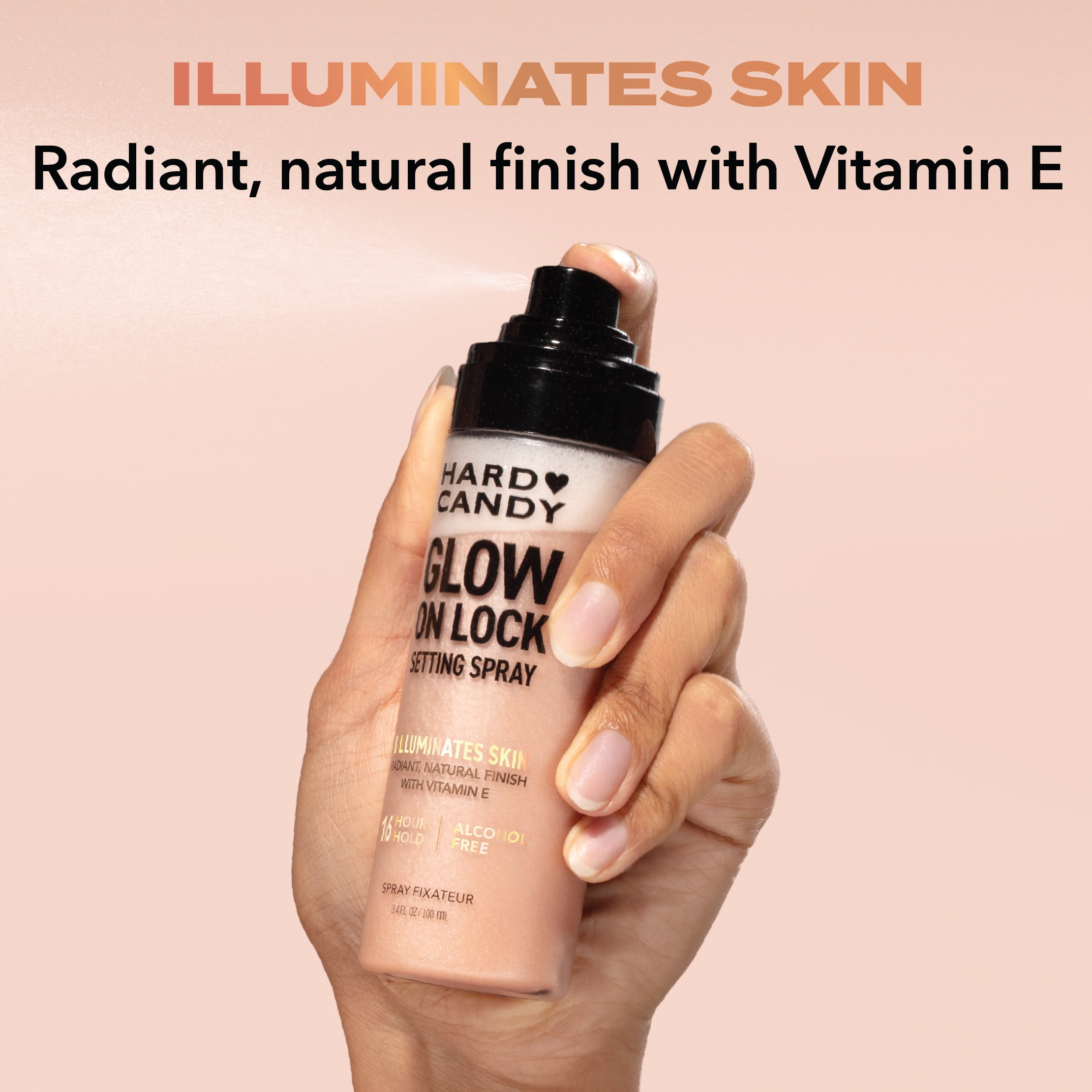 Hard Candy Glow On Lock Setting Spray, Alcohol-Free, 16 Hour Hold,  Luminous Finish, 3.4 fluid ounces