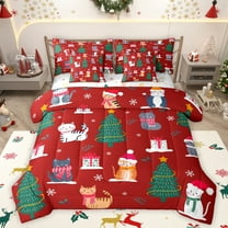 Homewish Happy New Year 7 Pieces Bedding Comforter Set,Merry Xmas Cat Full Bedding Set,Happy Christmas Kitten Gifts Fitted Sheet Flat Sheet For Kids,Luxury Bedroom Decor Reversible