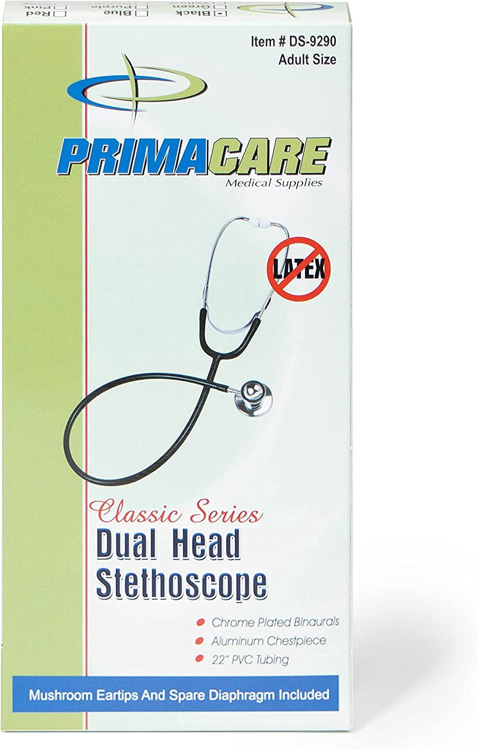 Primacare DS-9290-BL-3 Classic Series Adult Dual-Head Stethoscope, 22" PVC Tubing Length, Blue, Pack of 3 Stethoscopes