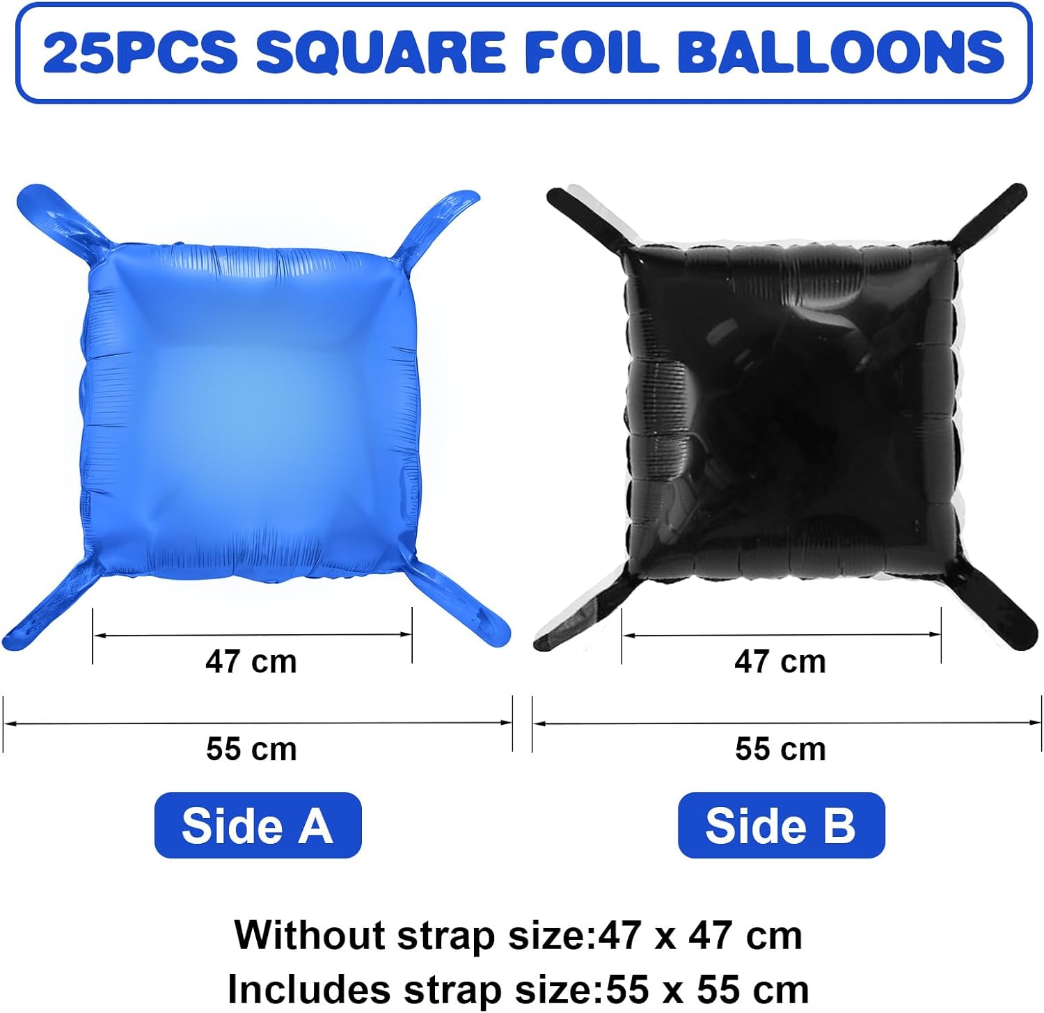 Black Blue Square Foil Balloon Wall,25Pcs Double Sided Foil Balloons Backdrop Helium Polyester Tunnel Arch Garland Kit for Birthday Bridal Anniversary Baby Shower Party Decorations
