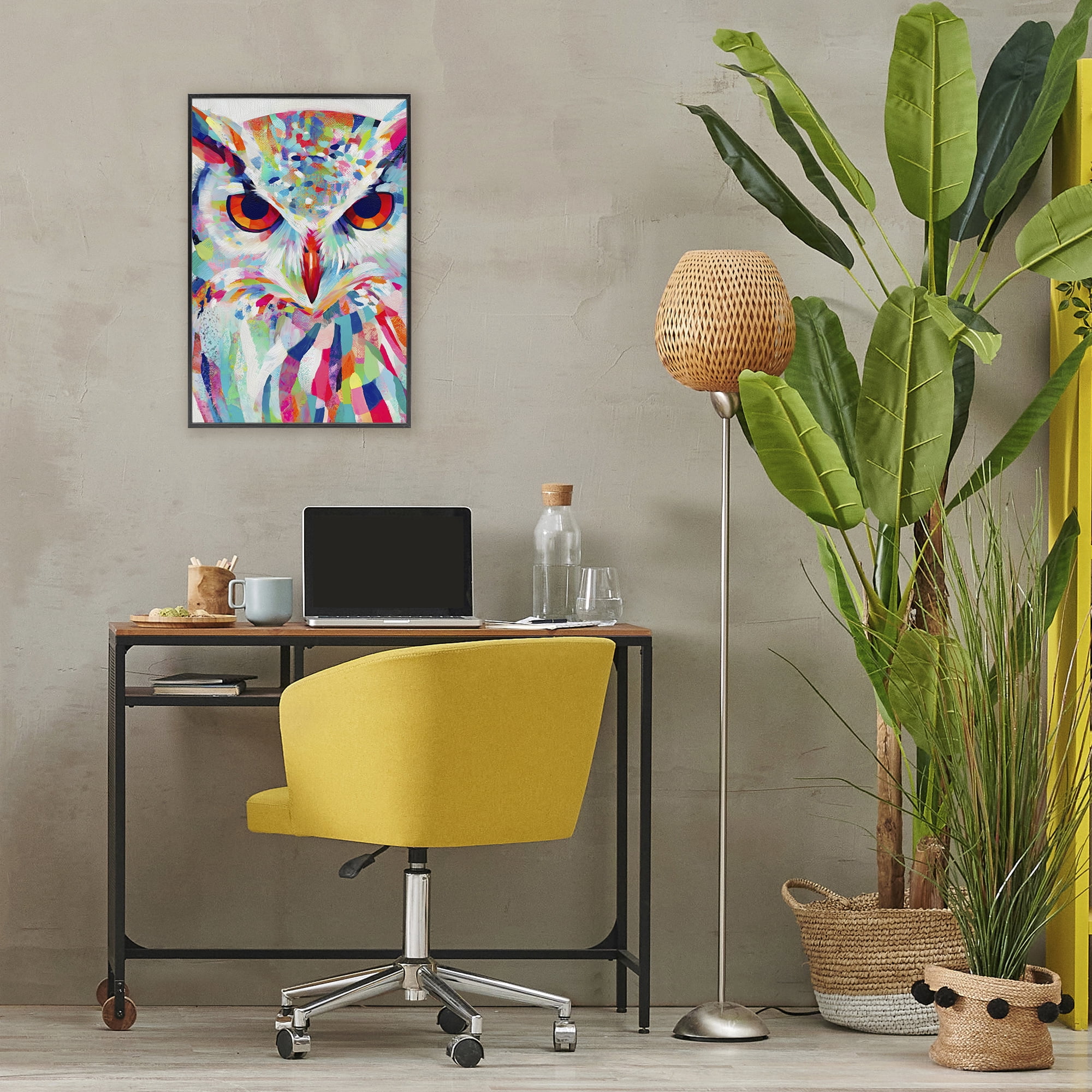 Stupell Industries Expressive Owl Gaze Black Framed Giclee Art, design by Chromatic Storm Studio
