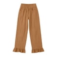 thumbnail image 5 of Cagogo Women's Plus Size Wide Leg Elastic Waist Pants Cotton Linen Flowy Casual Loose Long Trousers with Pockets Workout Lounge Beach Summer Clothes, Brown XL, 5 of 5