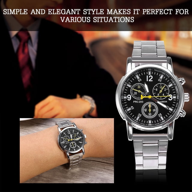 Hombres Machorro Analógico, Relojes Analógicos Hombres Masculino Analógico Banda de Acero Men inoxidables Mira Aley Wallwatch Negro Negro
