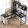 thumbnail image 2 of TribeSigns 55 Inch L Shaped Computer Desk with Hutch, Space-Saving Corner Desk with Storage Bookshelf, PC Study Writing Gaming Workstation Table Home Office Desk, 2 of 7