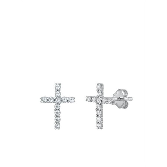 Petite Cross CZ Earrings, Sterling Silver 925, Religious With Gift Box