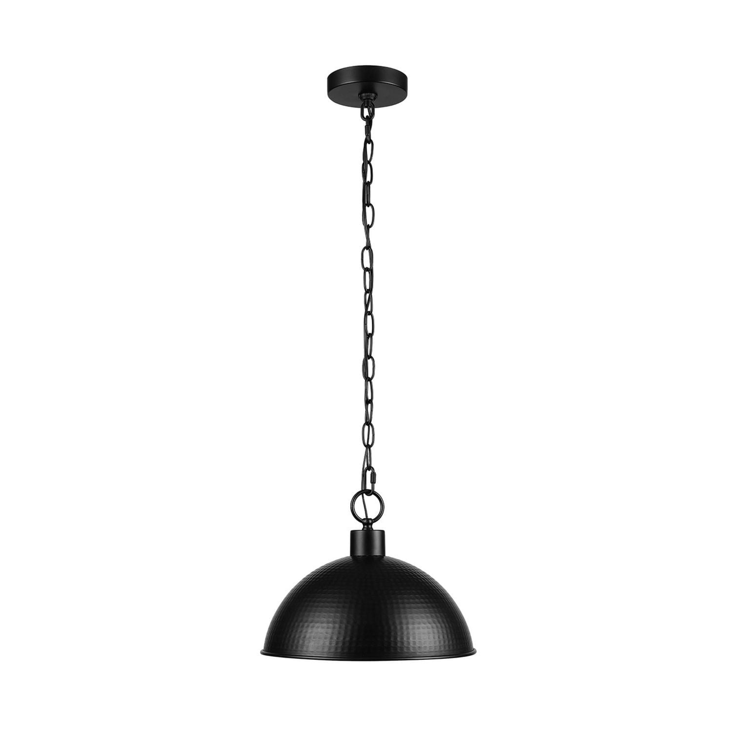 1-Light Weathered Black Pendant Light with Hammered Metal Gold Interior Shade