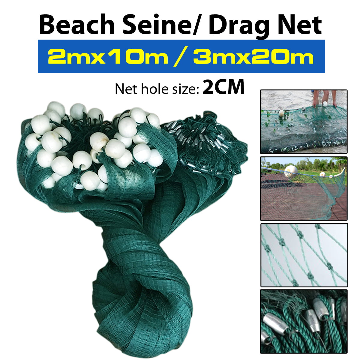 Details about   10x65FT Drag Net Beach Seine Bait Seine Mesh Fish Net Fishing  Polyethylene Net 