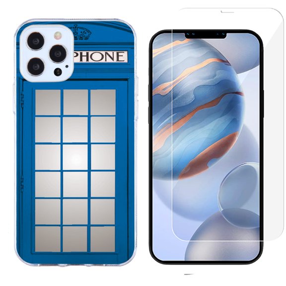 Slim-Fit Protective Phone Case compatible with iPhone 12 Pro Max, with Tempered Glass Screen Protector, by OneToughShield ® - Phone Booth Blue