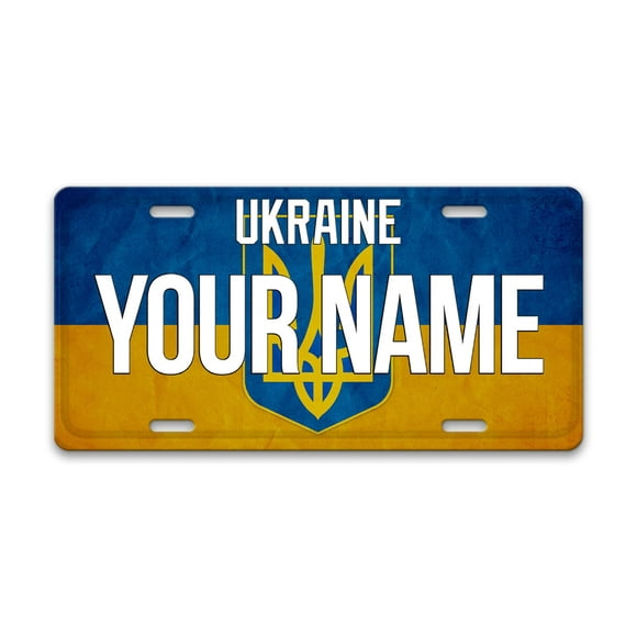Bleu Reign Personalized License Plate Ukraine Flag Car Vehicle, Add Custom Name (6x12in)