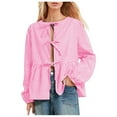 thumbnail image 1 of WEAIXIMIUNG T-Shirts Drôles Chemises pour Femmes Humour Style Europe et États-Unis Ample Doux à Nouer Col Rond Chemise Manches Longues Manches, 1 of 5