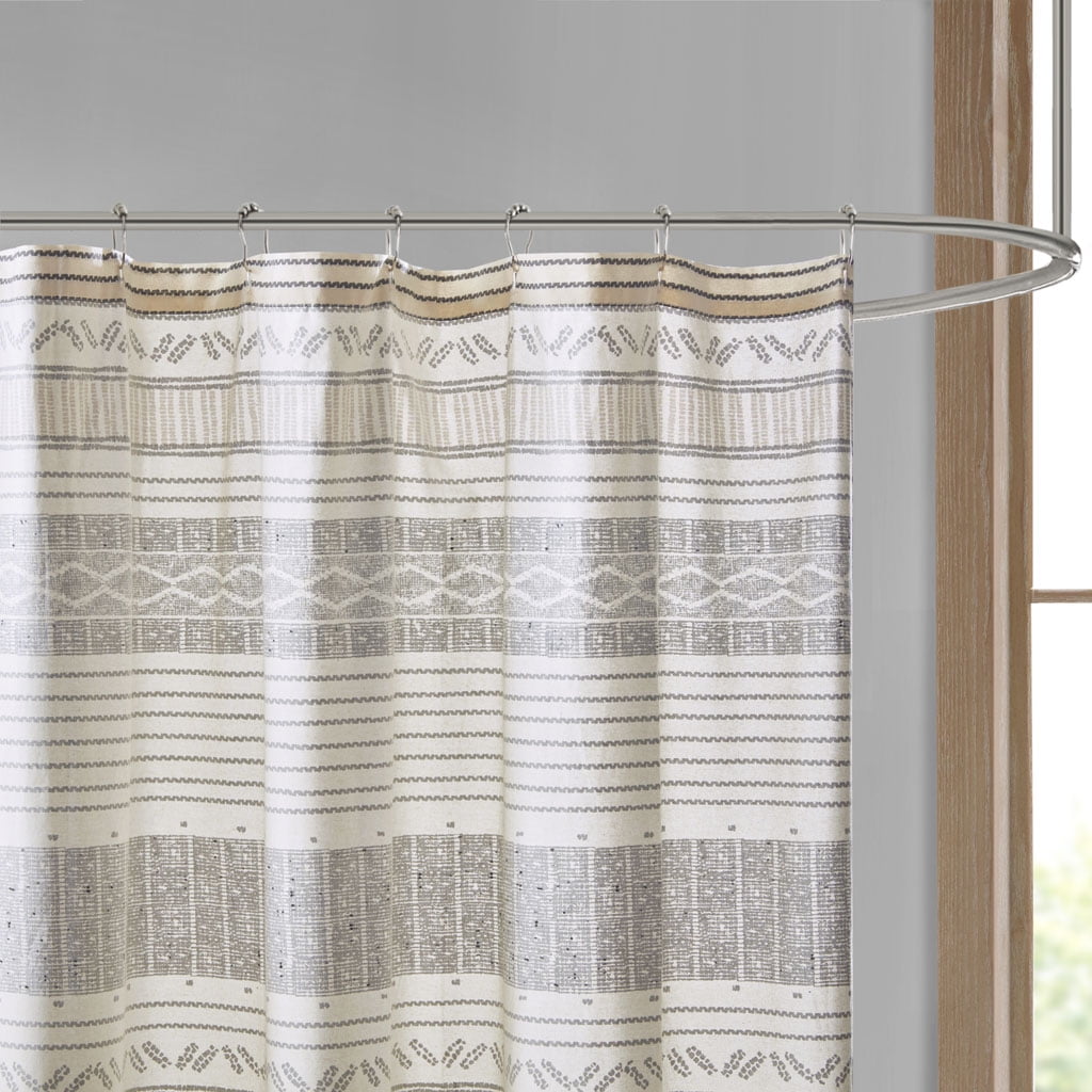 MAYEERTY Cotton Stripe Printed Shower Curtain with Tassel，Bathroom Shower Curtains