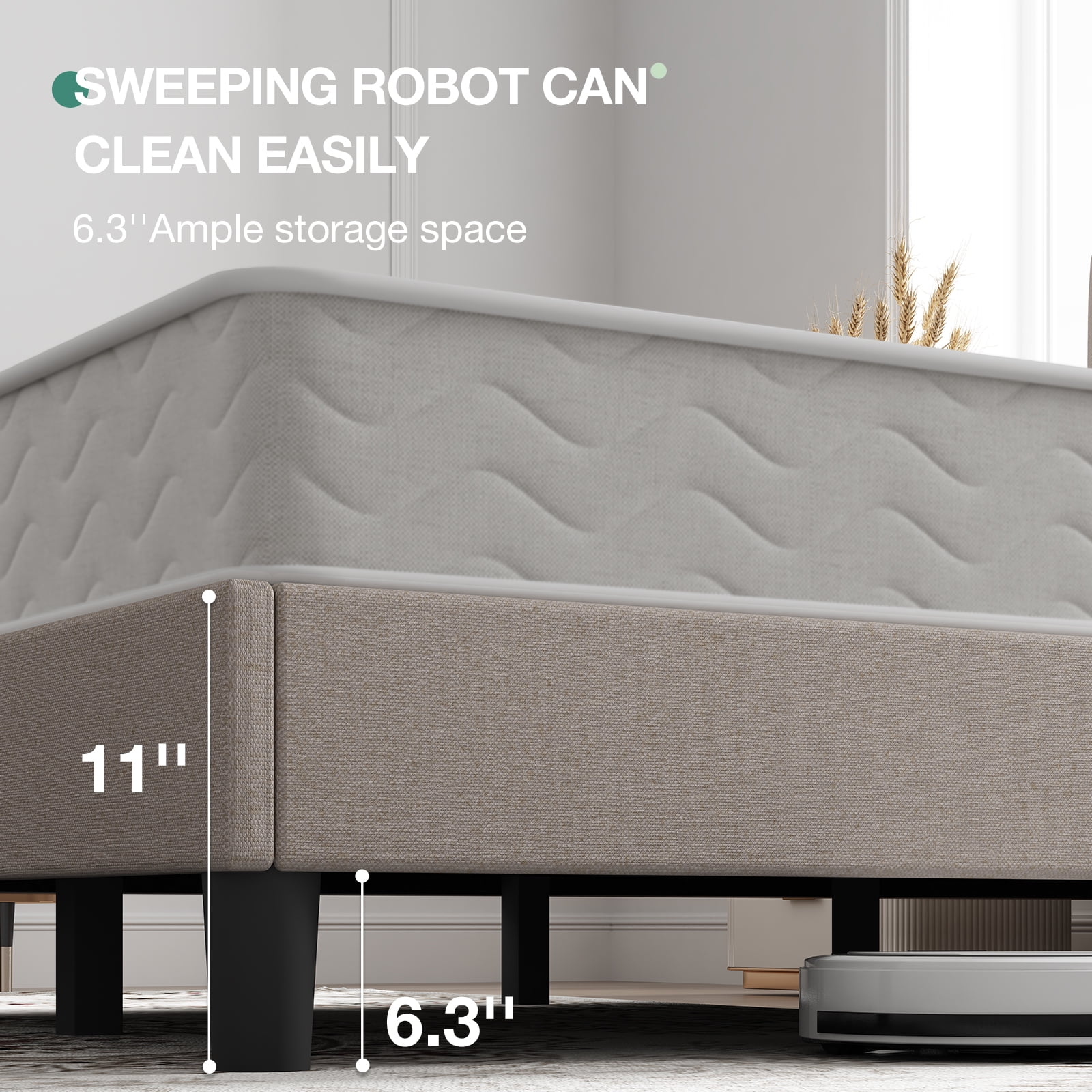 Novilla Full Size Bed Frame with Adjustable Headboard Platform Full Bed Frame with Linen Fabric Upholstered Headboard, No Box Spring Needed, Noise-Free, Wooden Slats Support, Easy Assembly, Beige