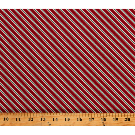 Cotton Christmas Diagonal Stripes Red Green White Striped Holiday WInter Noel 2022 Cotton Fabric Print by the Yard (OA595341)