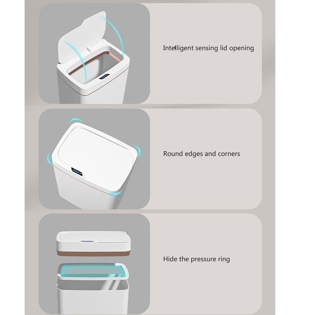 Intelligent Trash Bin with Motion Sensors Lid, Convenient Automatic Garbage Can for Bathroom Dustbin 15L/18L Capacity