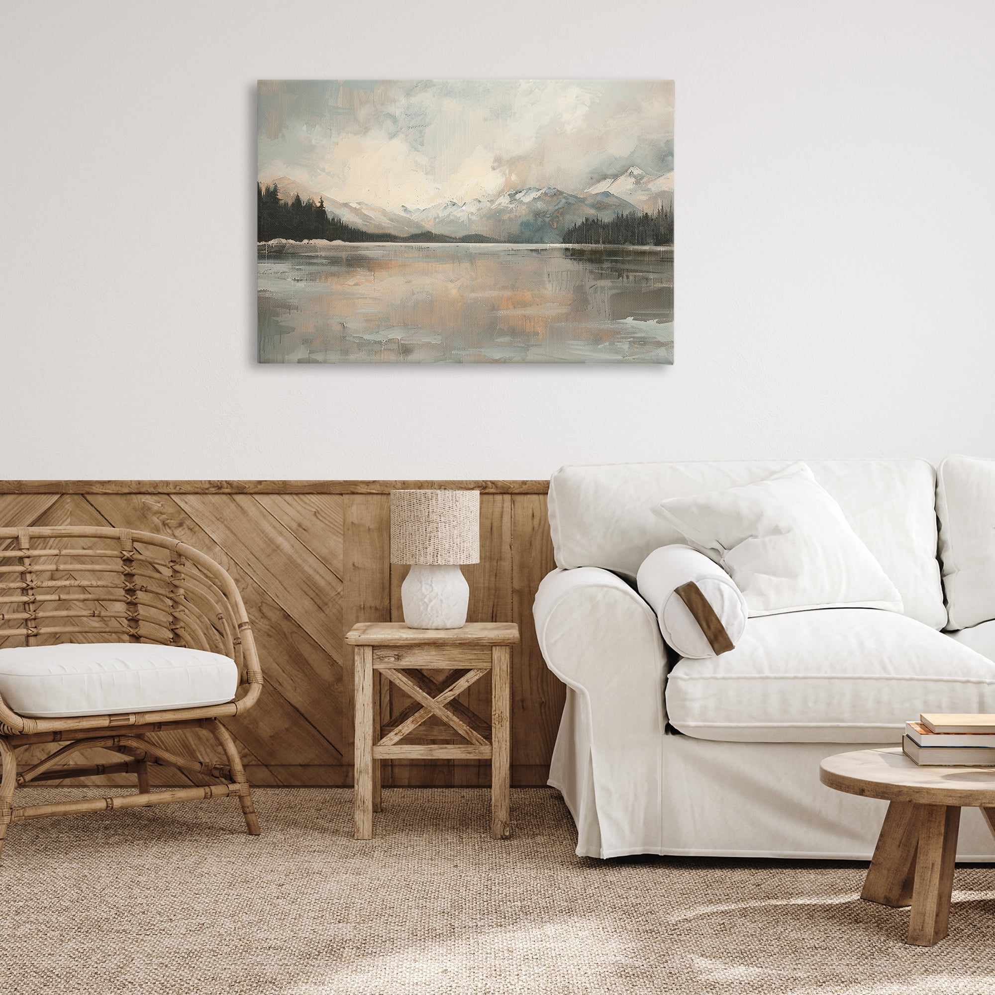 Stupell Industries Frozen Lake Landscape Landscape & Nature Painting Wrapped Canvas Art Print Wall Art, 36 x 24
