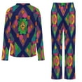 thumbnail image 6 of Colorful Geometric Floral Tiles Womens Pyjamas Set Button Up Pyjamas Womens with Long Sleeve Top And Wide Leg Pants V-neck Loungewear Sets, 6 of 9