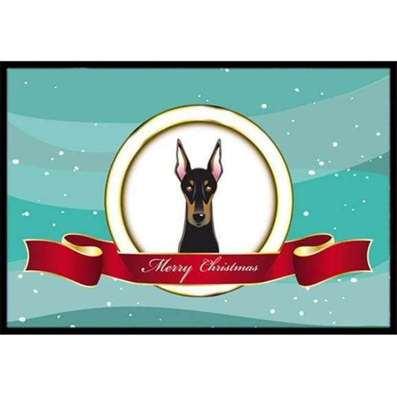 Caroline's Treasures BB1555JMAT Doberman Merry Christmas Door Mat, Indoor Rug or Outdoor Welcome Mat 24x36 Doormat ,