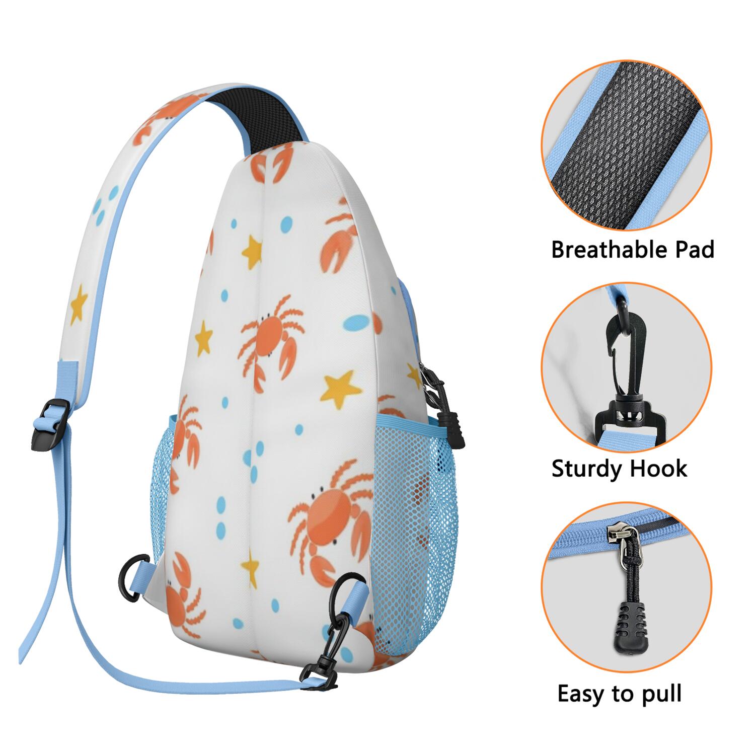 Marine Adorable Crab Crossbody Sling Bag for Women Men Fashion Backpack Crossbody Shoulder Bag Lightweight Hiking Sling Pack