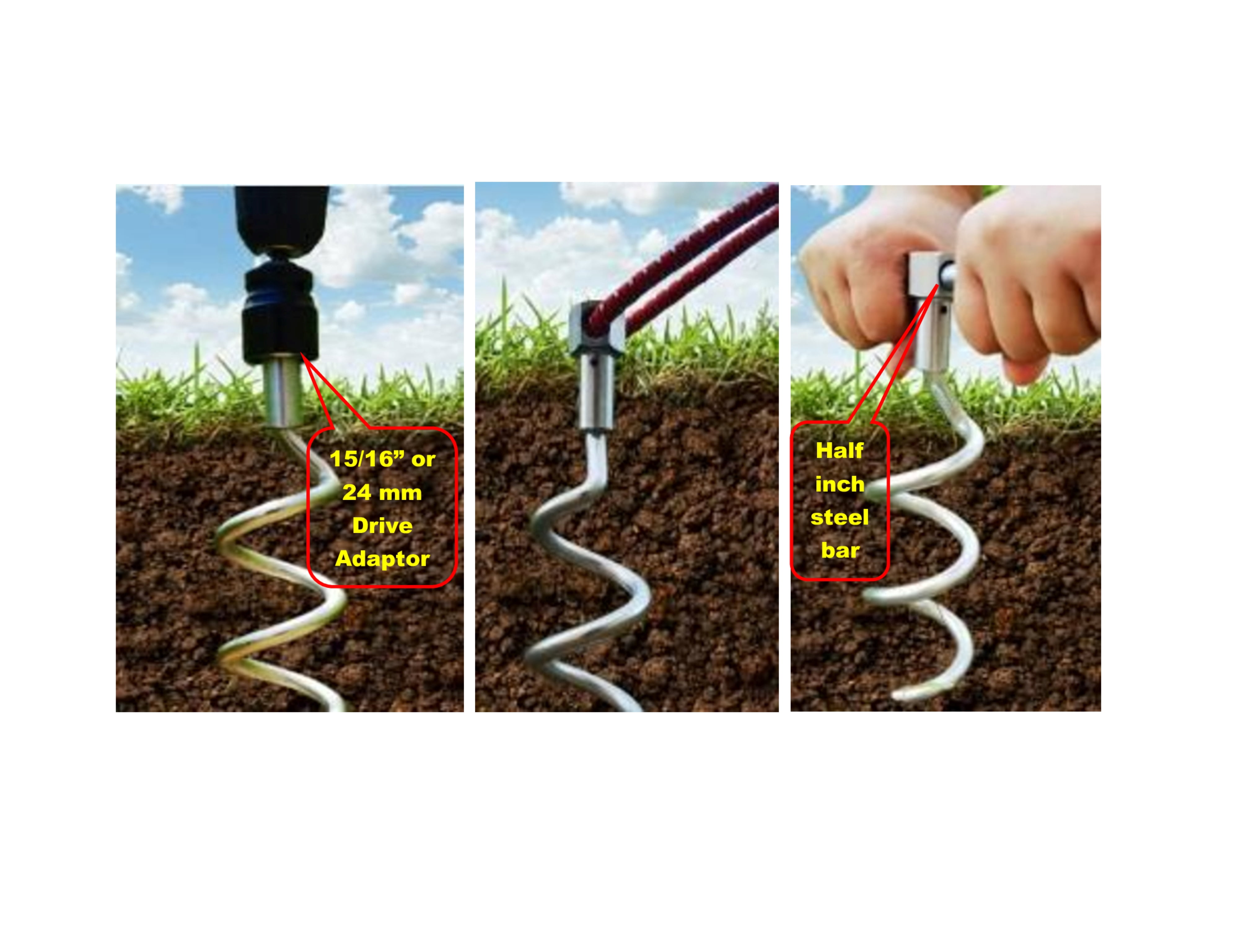 In N Out Spiral Ground Anchors  4 pcs - 16" Heavy Duty Ground Stake for securing Soccer Goals, Trampolines, Swing Sets, Out-Door Furniture, Canopies and More
