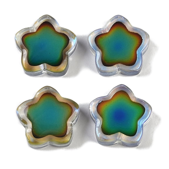 Two Tone Glass Mood Beads Star Temperature Sensing Color Changing Beads AB Color Plated Green 14x14.5x5mm Hole: 1.2mm