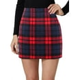 thumbnail image 3 of Womens Wool Plaid Mini Skirt Fall Winter High Waisted Bodycon Pencil Skirt, 3 of 6