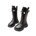thumbnail image 2 of Kureaily Winter Autumn Girls Boots With Pearl Buckle And Golden Laces High Top Footwear For Toddler Kids Youth Teen 4-4.5 Years, 2 of 5