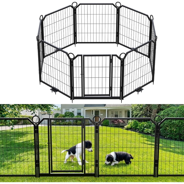 Professional 8 - panel foldable metal dog playpen, 24 - pulgada height, stainless steel, portable pet fence secure lock, modular indoor/outdoor exercise pen small, medium, grande dogs, cats y...