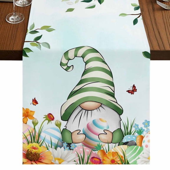 Table Runners 48 Inches Long Dress Scarves, Easter Gnomes Farmhouse Kitchen Table Runner, Short Coffee Tablerunners, Spring Watercolor Eggs Country Flower Plant 13x48 Inch