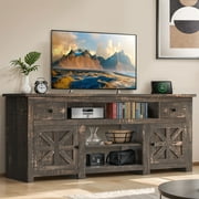 Uforic Farmhouse TV Stand for 75/80 Inch TV, Rustic Entertainment Center with Power Outlet, Storage Drawers, TV Console for Living Room, Oak