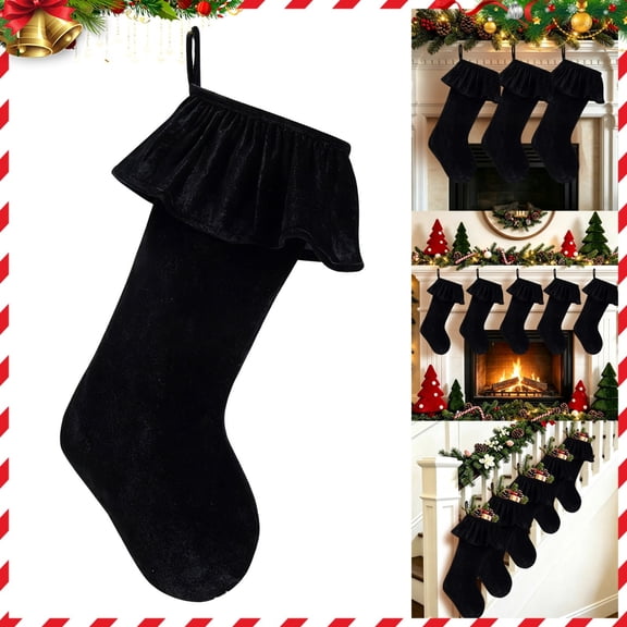 1PC Personalized Christmas Stockings, Velvet Christmas Stocking with Ruffled Cuff, Hanging Xmas Mantel Ornament