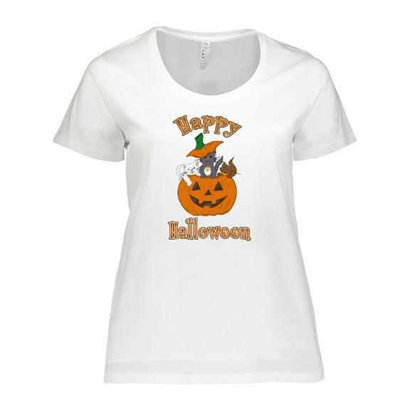 Inktastic Happy Halloween Kittens in Pumpkin Women's Plus Size T-Shirt