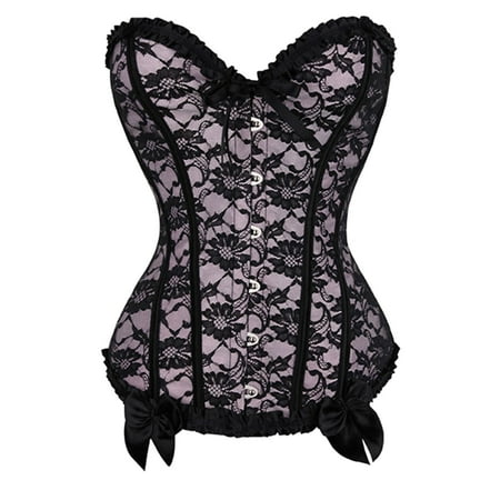 UAYOTSE Gothic Corset for Women Boned Overbust Punk Bustier Top Lace Up Boned Dresses Bodice Pink 5XL