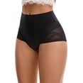 thumbnail image 4 of INSPIRE CHIC Women's Underpants Satin High Waisted Lace Trimmed Tummy Control Underwear Briefs  M Black, 4 of 5