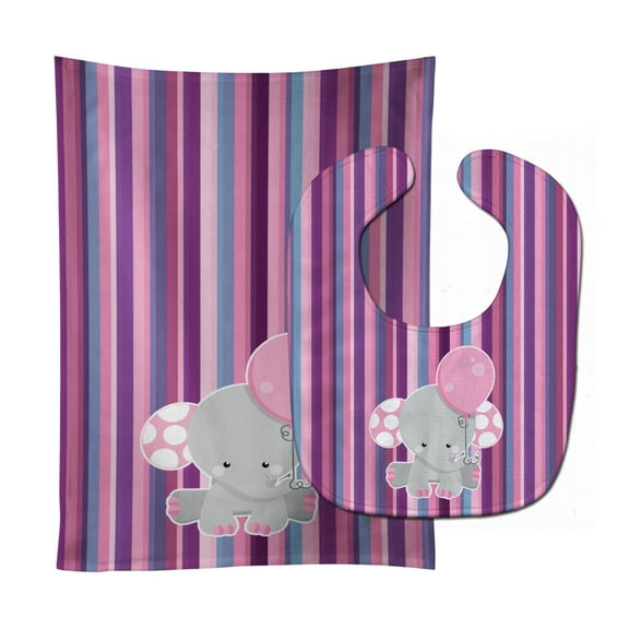 Elephant on Stripes Baby Bib and Burp Cloth