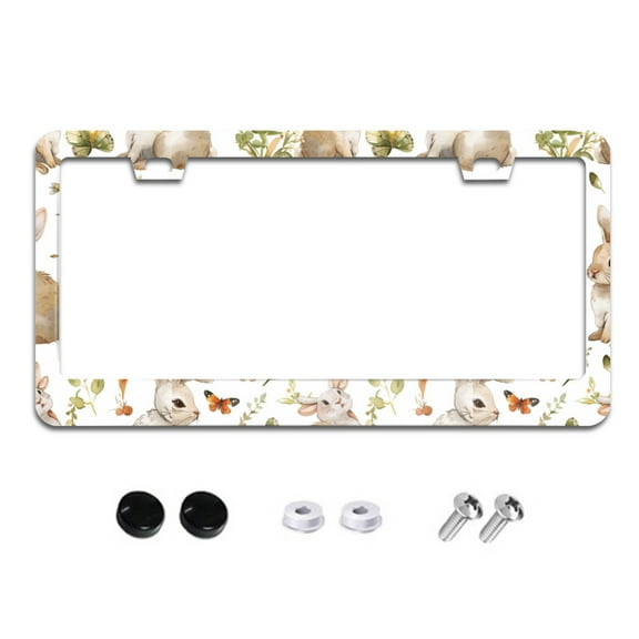 Bunnies Carrots and Butterflies License Plate Frames for Women Men Car Plate Holder Cover Metal Tag Aluminum Car Accessories Front Rear Plate Decor