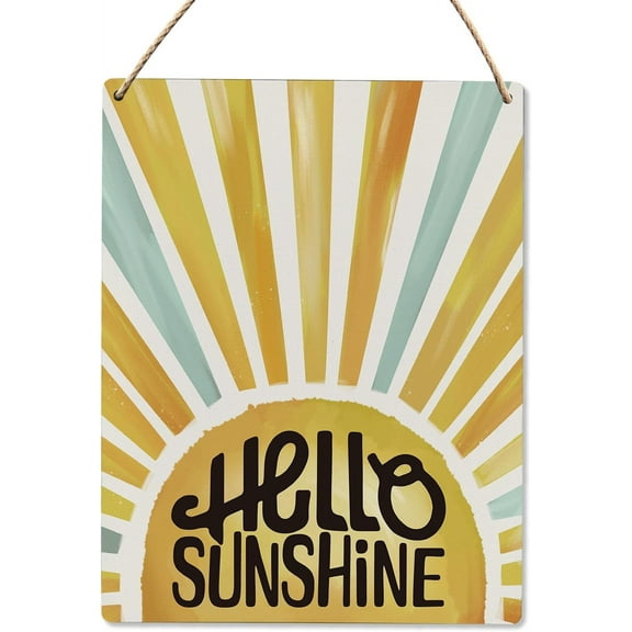 8x10 Inch Boho Sun Wall Decor, Boho Watercolour Hello Sunshine Wood Hanging Sign, Boho Summer Sun Wall Art Decor, Sunroom Living Room Classroom Bedroom Kids Room Wooden Slogan Hanging Sign