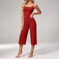 thumbnail image 5 of Women's Soft 2 Piece Athletic Outfits Solid Color Crop Cami Tops and Stretch Capri Wide Leg Pants Daily Workout Yoga Matching Sets Red, 5 of 9