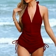 thumbnail image 3 of Plus Size Swimwear Two Piece Bikini Set - Women's High Waisted Bathing Suit, Ruffles & Tie Detail, Beach Vacation, 3 of 6