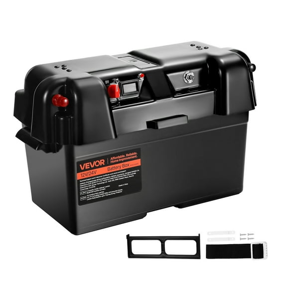 VEVOR Battery Box, Group 24/27 Trolling Motor Battery Box, 12V/24V/36V Marine Batteries Case with PP Shell and Dual Straps, Smart Batteries Case,Suitable for Trolling Motor,Marine,RV & Solar Panel