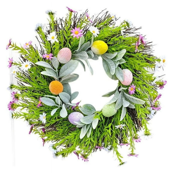 CSSAD 18'' New Easter Egg Wreaths Decoration for Front Door, Artificial Spring Wreath for Home Indoor Outdoor Window Wall Holiday Party Decor