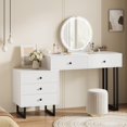 thumbnail image 3 of Vanity Desk with Mirror and Lights, 49.2”H Makeup Vanity with 3 Color Lights and Adjustable Brightness, Bedroom Vanity Table with 5 Drawers Makeup Vanity Modern Makeup Vanity Organizer, 3 of 6