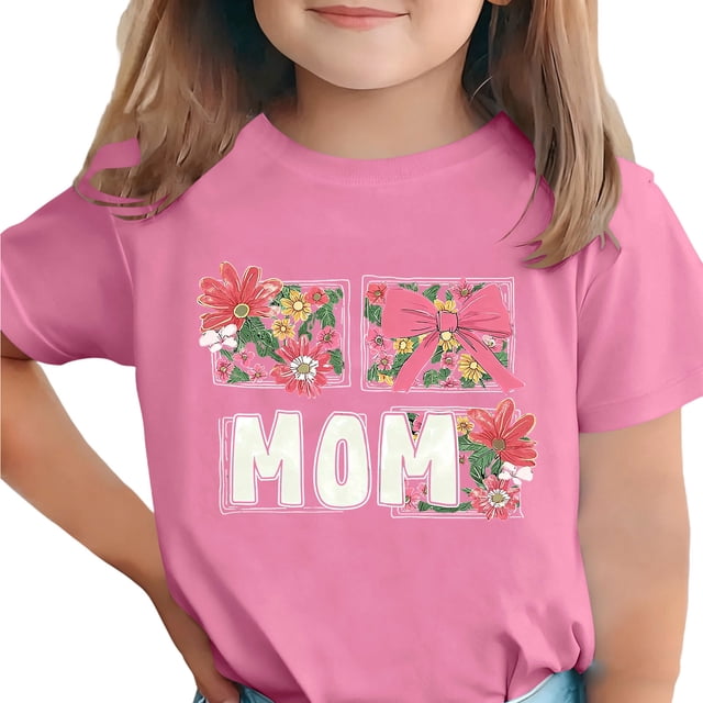 Zpanxa T-Shirts d'Été pour Filles Imprimé de la Fête de l'Indépendance Col Rond Manches Courtes Haut Polyester Spandex 3-4 Ans