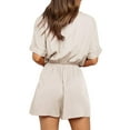 thumbnail image 3 of Luiryar Women Juniors Tunic Jumpsuits V Neck Plain Casual Short Sleeve Romper One Piece Short Playsuit With Pocket, 3 of 4