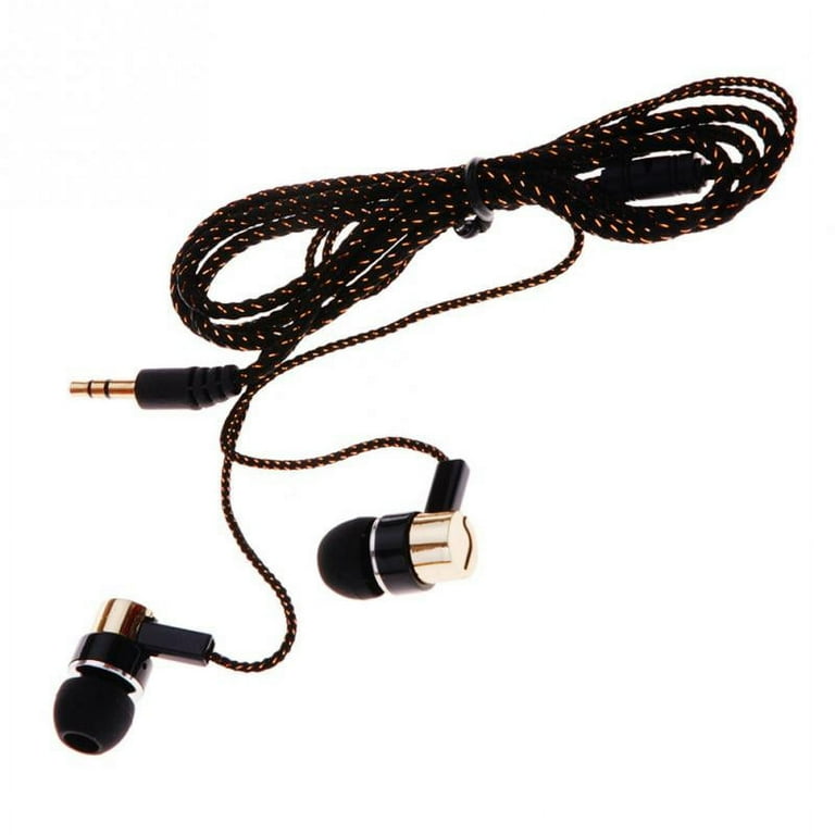 Stereo Earbuds Comfortable Loud Bass Tangle Free Braided Cord Wire Gold Black