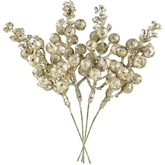 14 Pack Christmas Glitter Berries Stems, 7.8Inch Artificial Christmas Picks for Christmas Tree Ornaments, DIY Xmas Wreath, Crafts, Holiday and Home Decor (Light Purple)