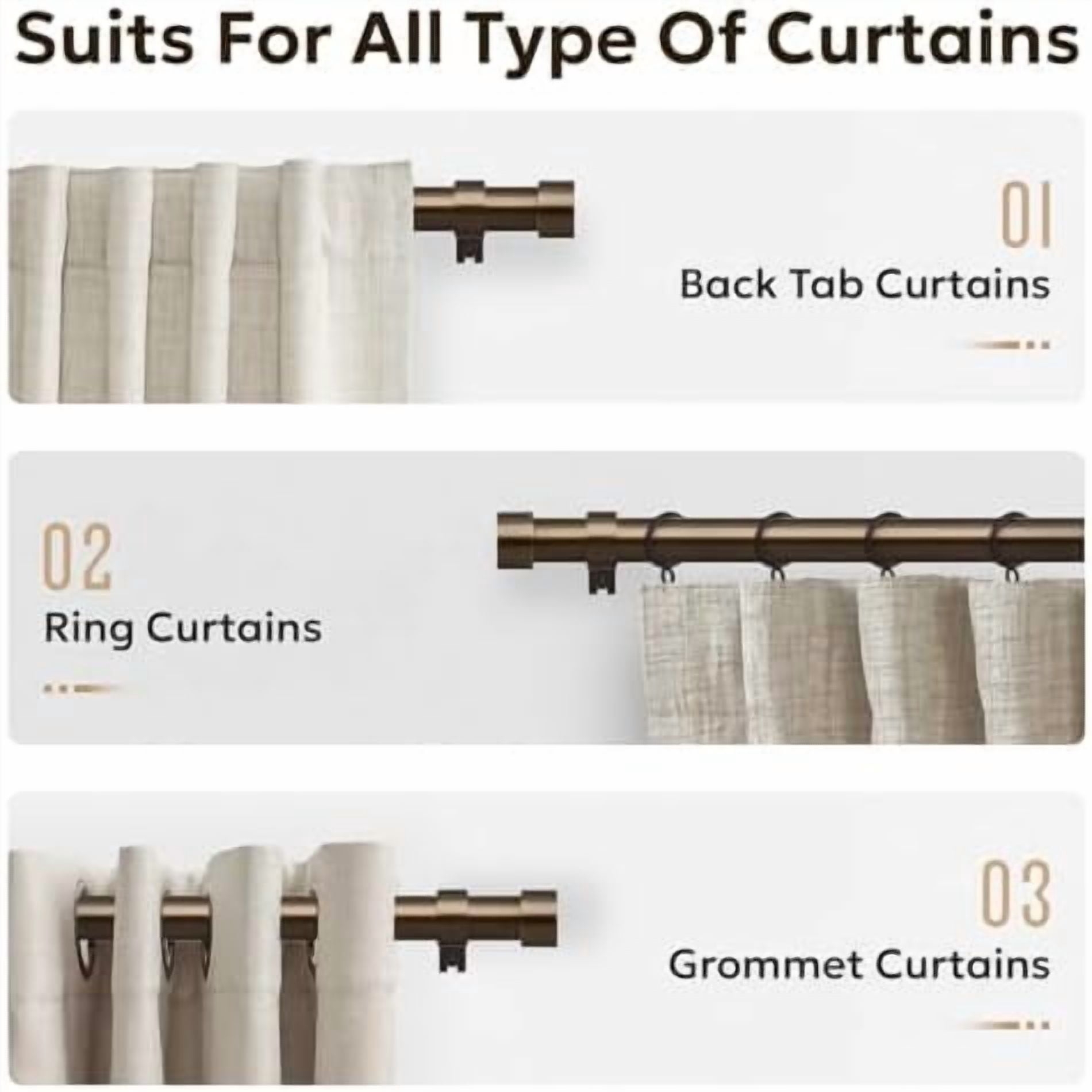 Curtain Rods for Windows 48 to 84, Bronze Curtain Rod, Adjustable 1 Inch Heavy Duty Outdoor/Indoor Modern Drapery Pole, 32"-86"