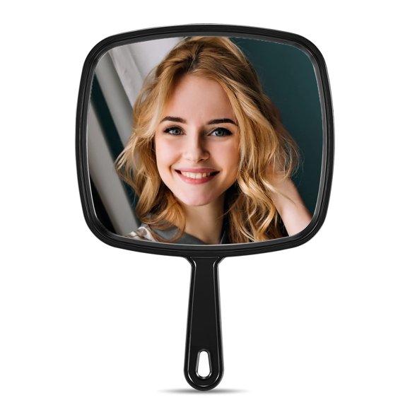 MIRRORNOVA Espejo de mano extra grande para peluquería, espejo de mano con mango para salón cuadrado